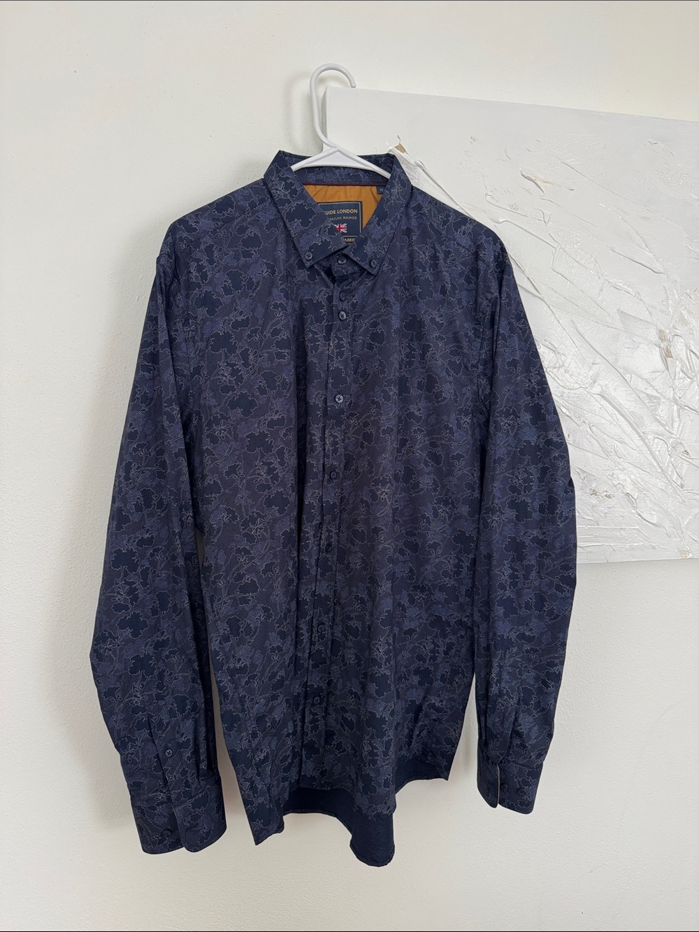 Guide London Premium XL Navy Floral Stretch Shirt Contrast Cuffs